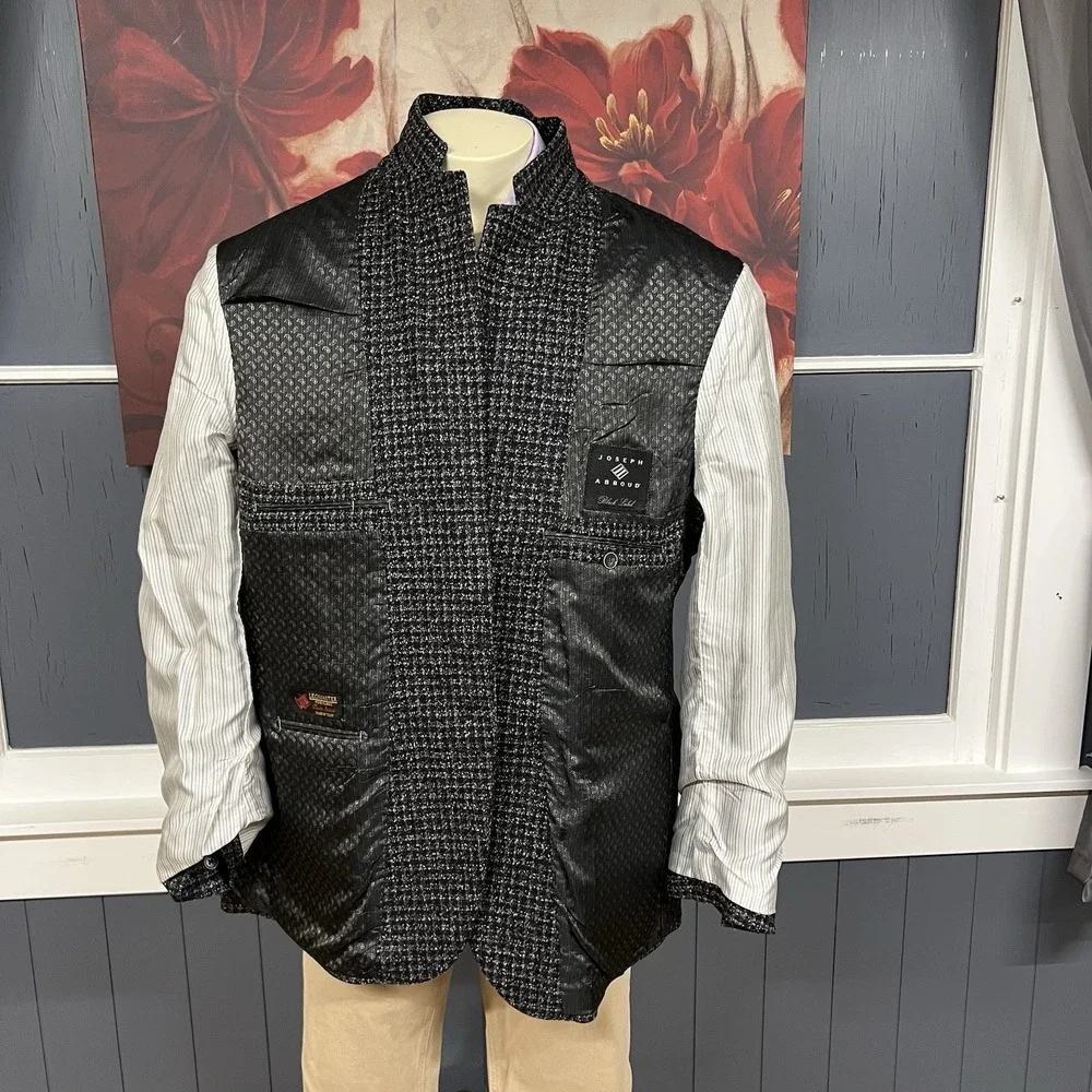 Joseph Abboud Knit Blazer Jacket Sport Coat Mens 46R Wool Nylon Gray/Black Check